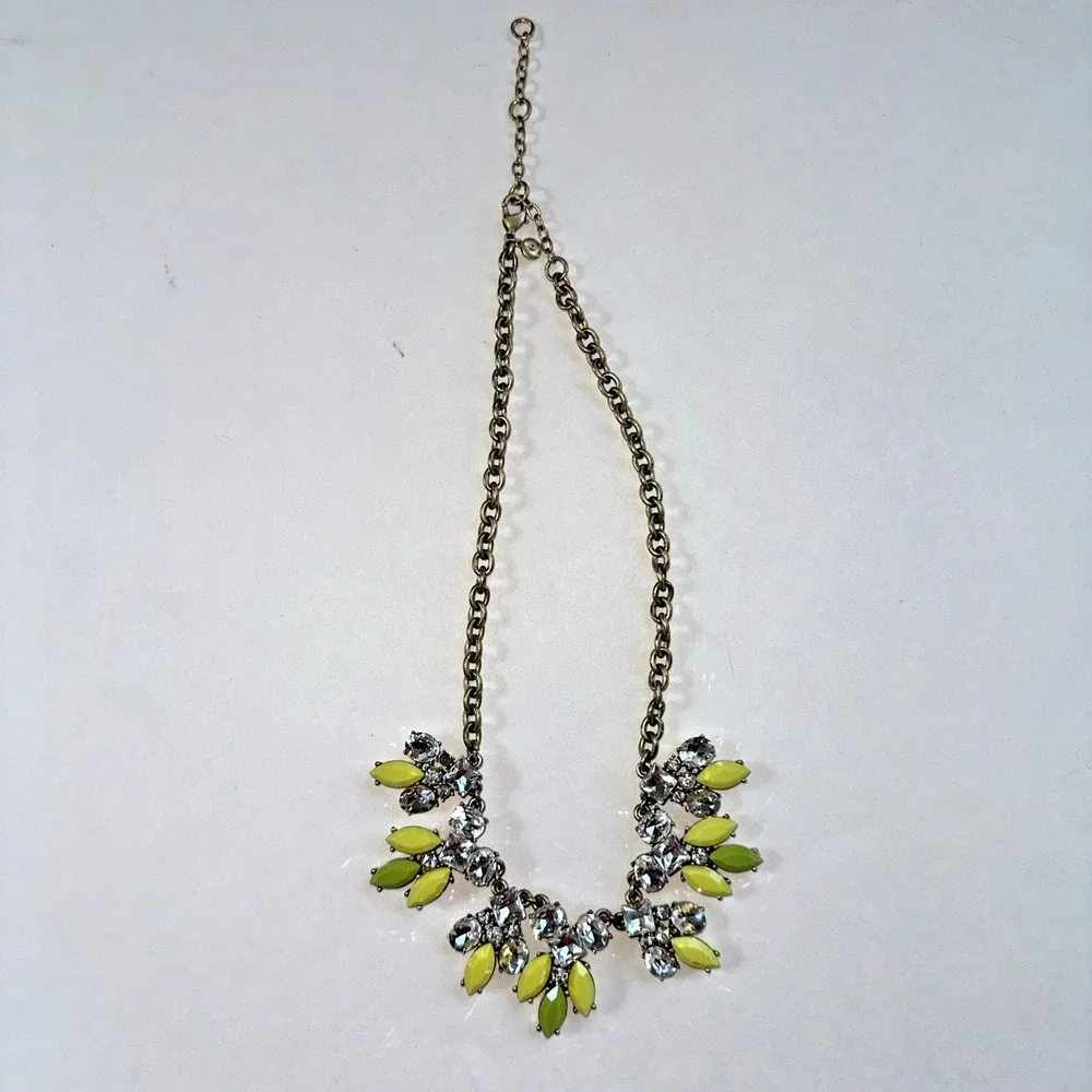 J.Crew Statement Necklace Women OS Yellow Green Gold Bib Cluster Crystal